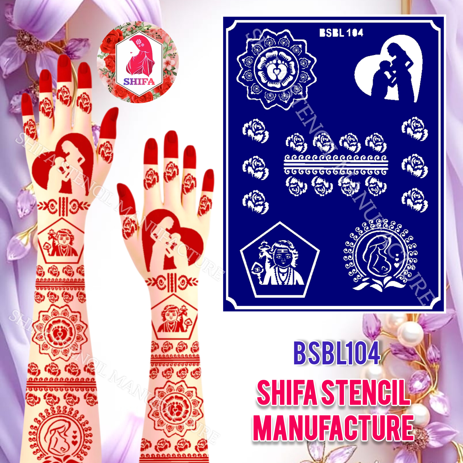 BSBL 104 Murugar, Mom & Dad Themed Sticker Overview  Henna Stencil - Shifa Stencil